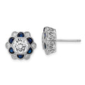 Sterling Silver Rhodium-plated Blue Spinel and CZ Flower Post Earrings, 0.36 ct, 12.5 x 12.5 mm