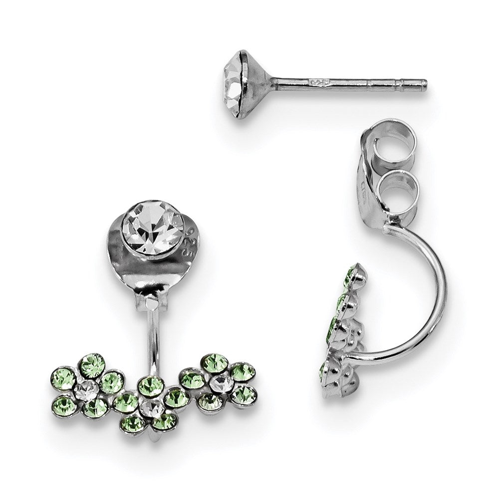 Sterling Silver Rhodium Clear/Green Crystal Front & Back Earrings, 18 x 13 mm