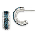 Sterling Silver White and Blue Crystal and Resin J Hoop Earrings, 15 x 6.5 mm