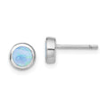 Sterling Silver RH-plated Polished Blue Created Opal Round Stud Earrings, 6.2 x 6.2 mm