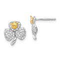 Sterling Silver Rhodium & Gold-tone Polished CZ Ladybug & Clover Post Earrings, 12.75 x 12 mm