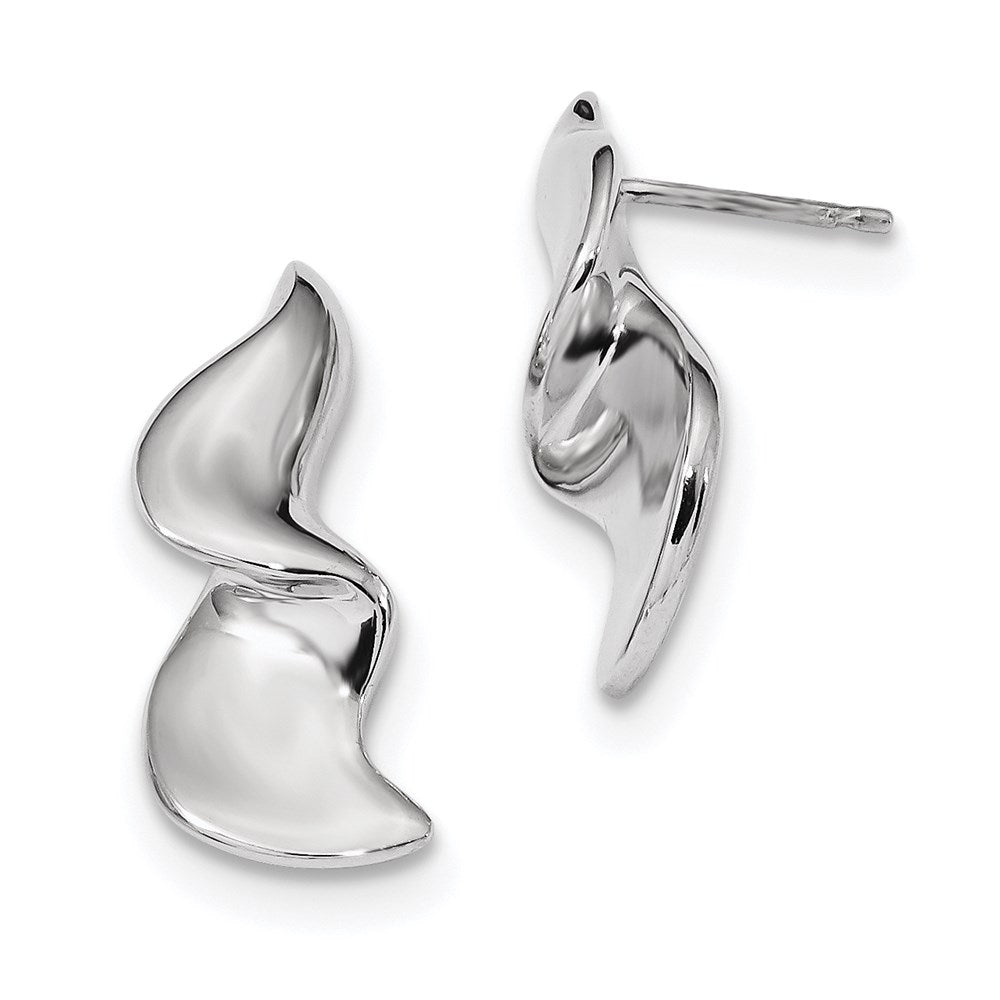 Sterling Silver Rhodium-plated Ribbon Post Earrings, 24 x 11 mm