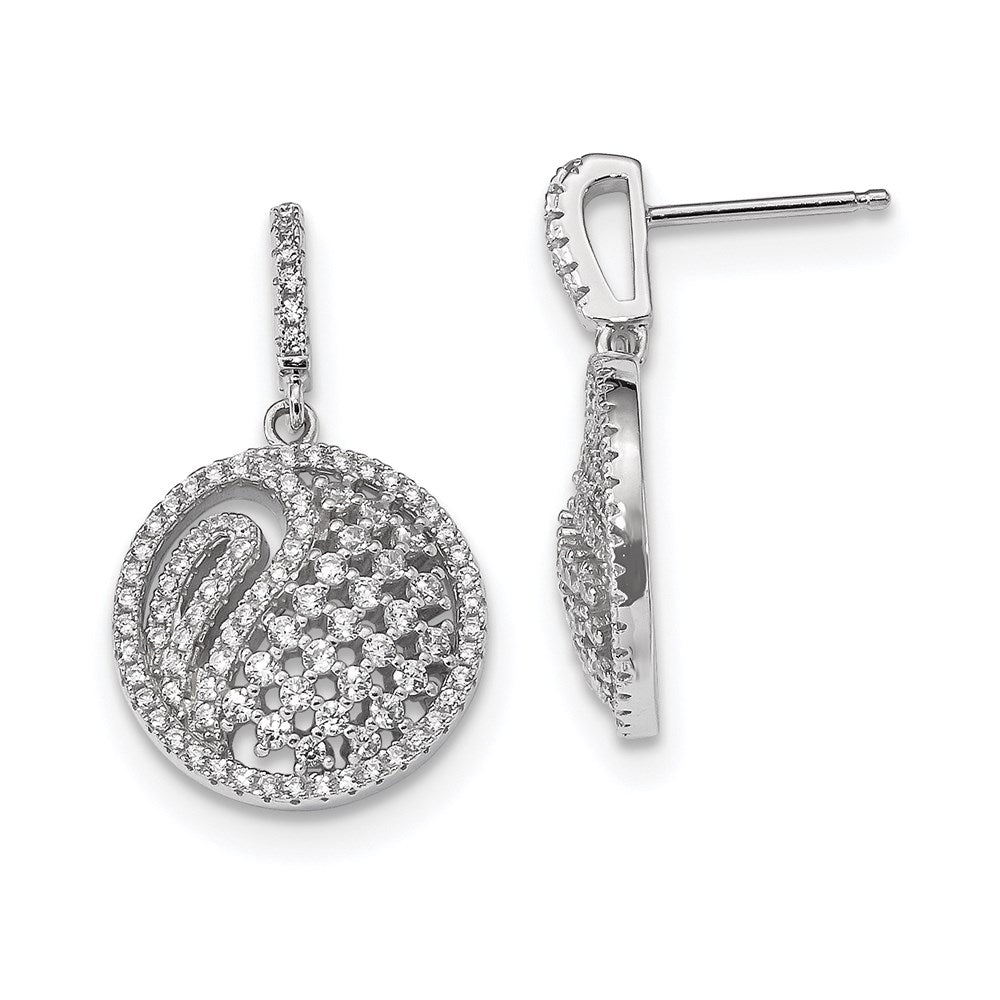 Pure Fire Sterling Silver Rhod-plated CZ Post Dangle Earrings, 27 x 16.5 mm