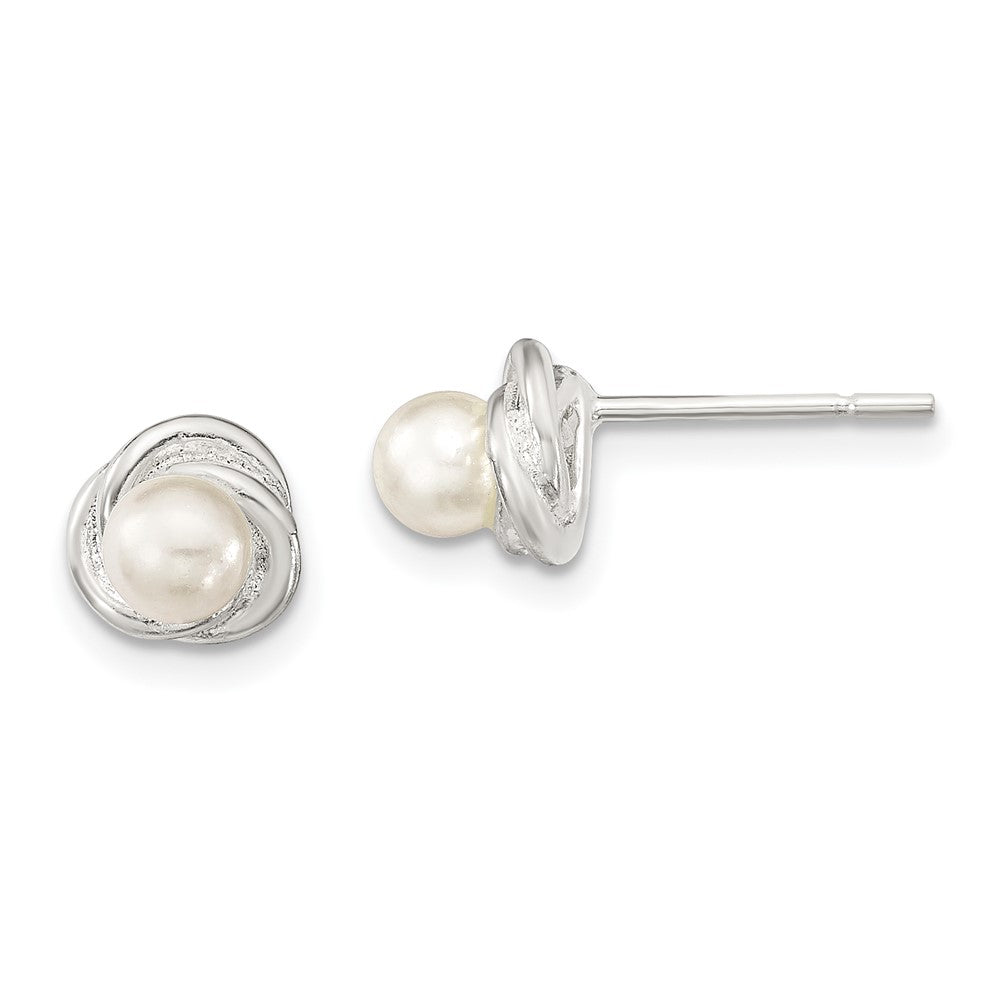 Sterling Silver Polished Synthetic Pearl Post Earrings, 7 x 7 mm