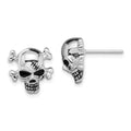 Sterling Silver Rhodium-plated Antiqued Enameled Skull Post Earrings, 13 x 12.5 mm