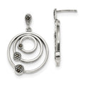 Sterling Silver Antiqued 3-Circles Marcasite Post Dangle Earrings, 32 x 20 mm