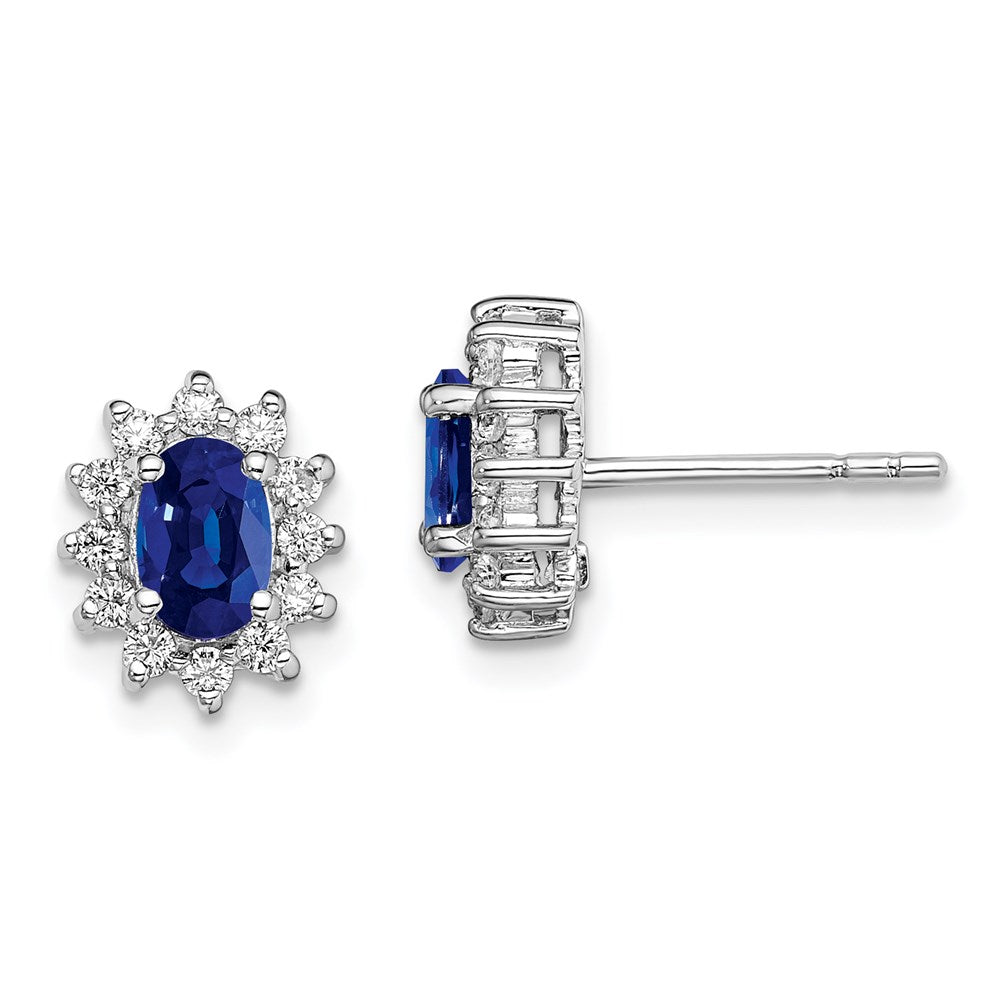 Sterling Silver Rhodium-plated CZ/Lab Cr. Blue Sapphire Earrings, 1.04 ct, 10 x 8 mm
