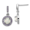 Sterling Silver Rhodium-plated Created Opal and Purple CZ Post Earrings, 22 x 11.5 mm