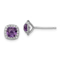 Sterling Silver Rhodium Plated Amethyst and Cr White Sapphire Earrings, 1.18 ct, 8 x 8 mm