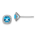 Sterling Silver Rhodium plated Blue Topaz and Cr. Wht Sapphire Earrings, 1.56 ct, 7 x 7 mm