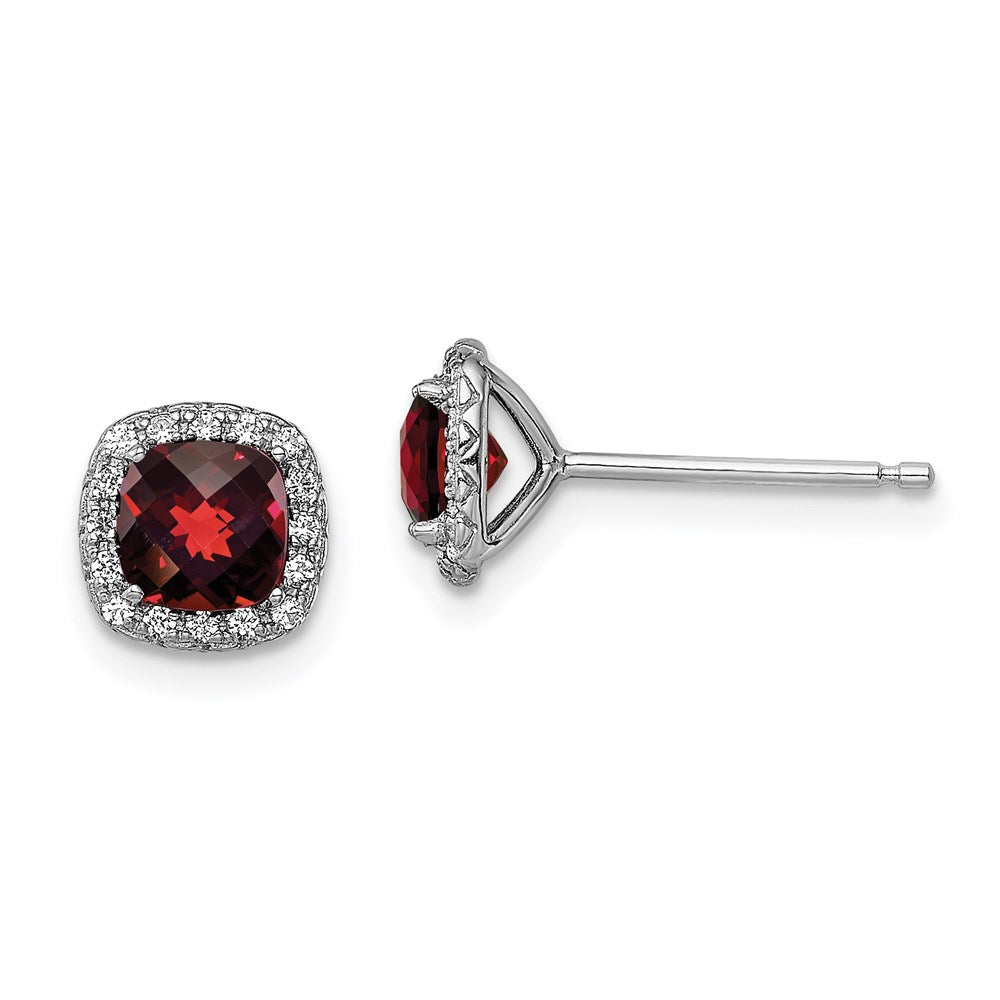 Sterling Silver Rhodium-plated Garnet and Cr. White Sapphire Earrings, 1.56 ct, 7 x 7 mm