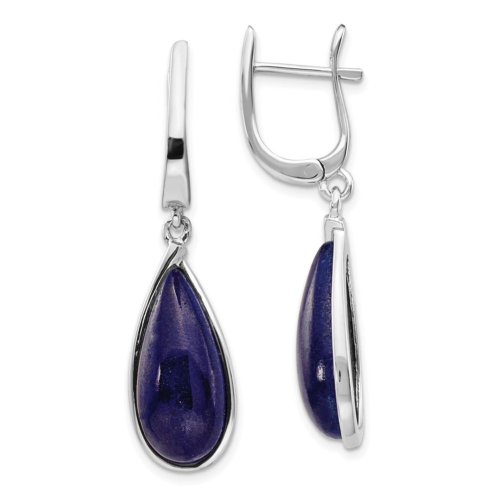 Sterling Silver Rhodium-plated Lapis Teardrop Hinged Earrings, 41 x 10 mm