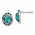 Sterling Silver Rhodium/Oxidized w/Recon. Turquoise Post Earrings, 11.6 x 9.5 mm