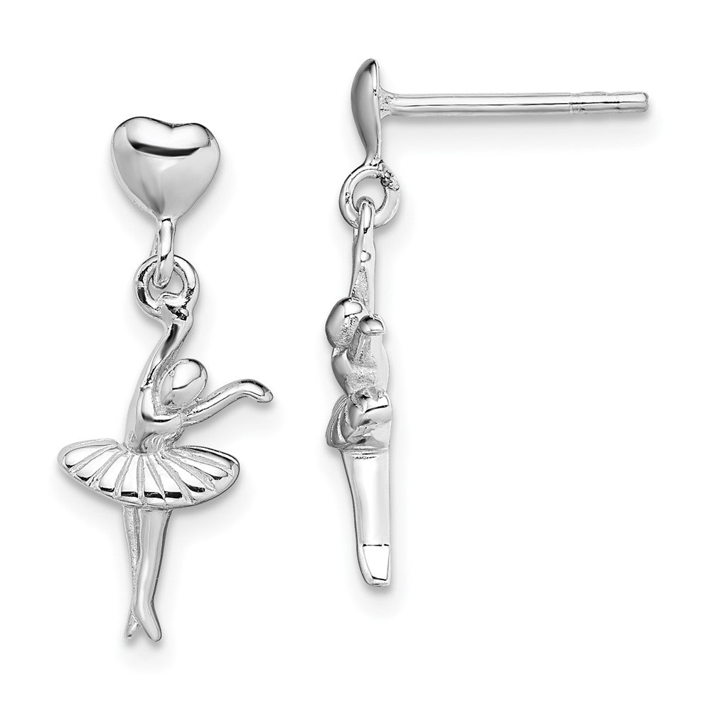 Sterling Silver Rhodium-plated Ballerina Dangle Post Earrings, 21.4 x 7.4 mm