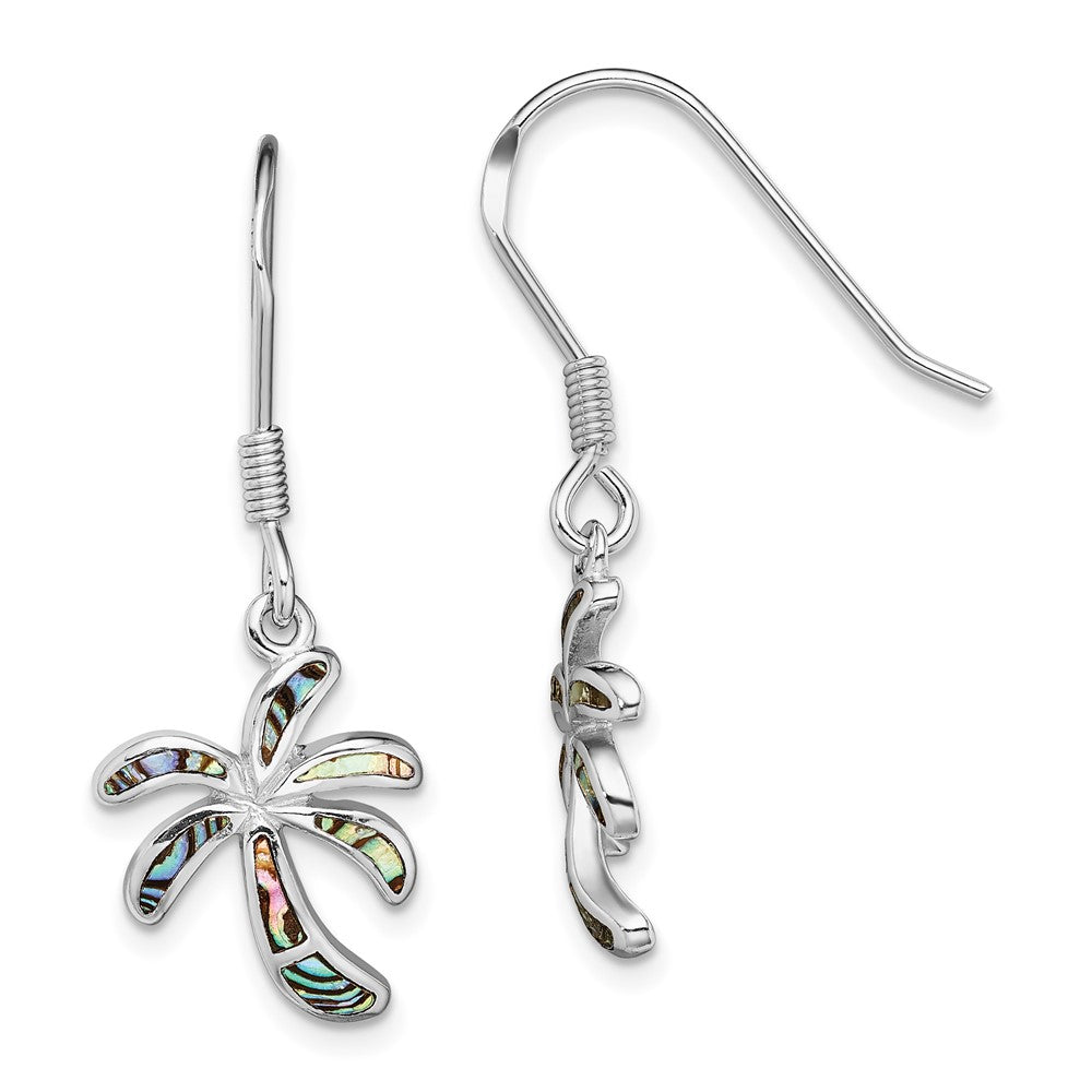 Sterling Silver Rhodium-plated Abalone Palm Tree Earrings, 34.9 x 13 mm
