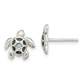 Sterling Silver Antiqued Aqua Crystal Turtle Post Earrings, 10.3 x 10.7 mm