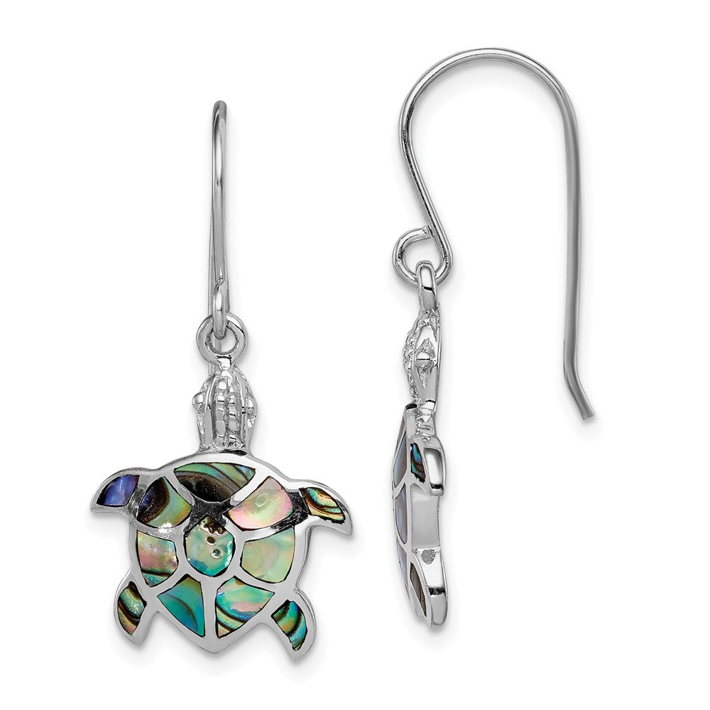 Sterling Silver Rhodium-plated Polished Abalone Turtle Dangle Earrings, 30.8 x 15.1 mm