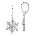 Sterling Silver Rhodium Diam. Snowflake Leverback Earrings, 0.01 ct, 33.8 x 16 mm