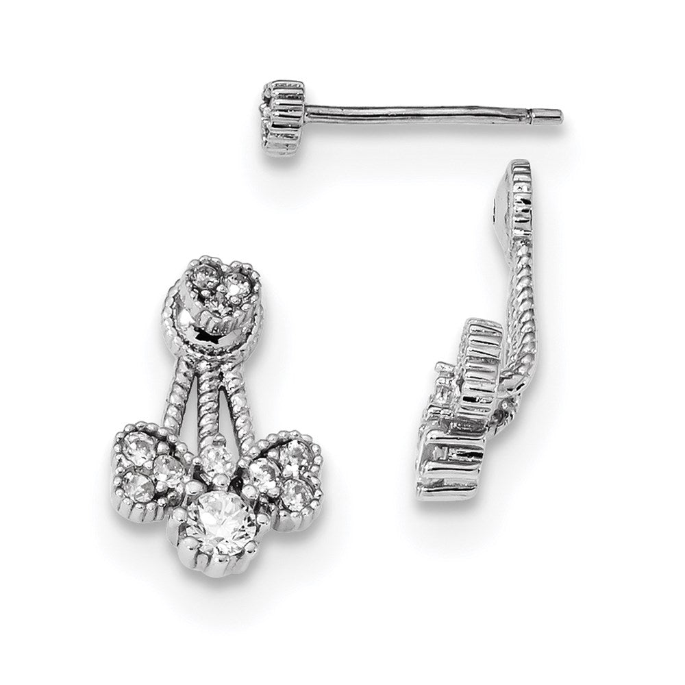 Sterling Silver Rhodium-plated Polished CZ Heart Front and Back Post Earrin, 14.27 x 8.9 mm