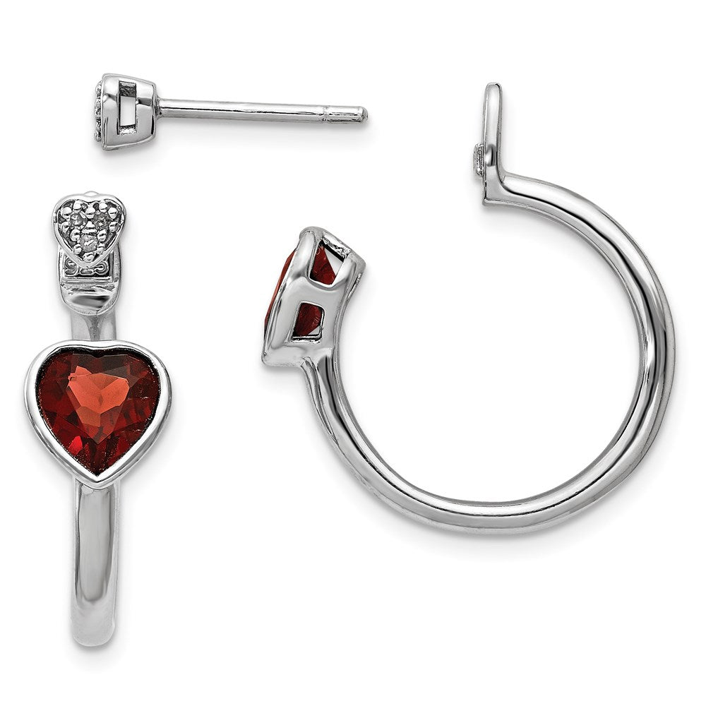 Sterling Silver Diamond & Garnet Heart Front & Back Post Earrings, 1.73 ct, 22 x 20 mm