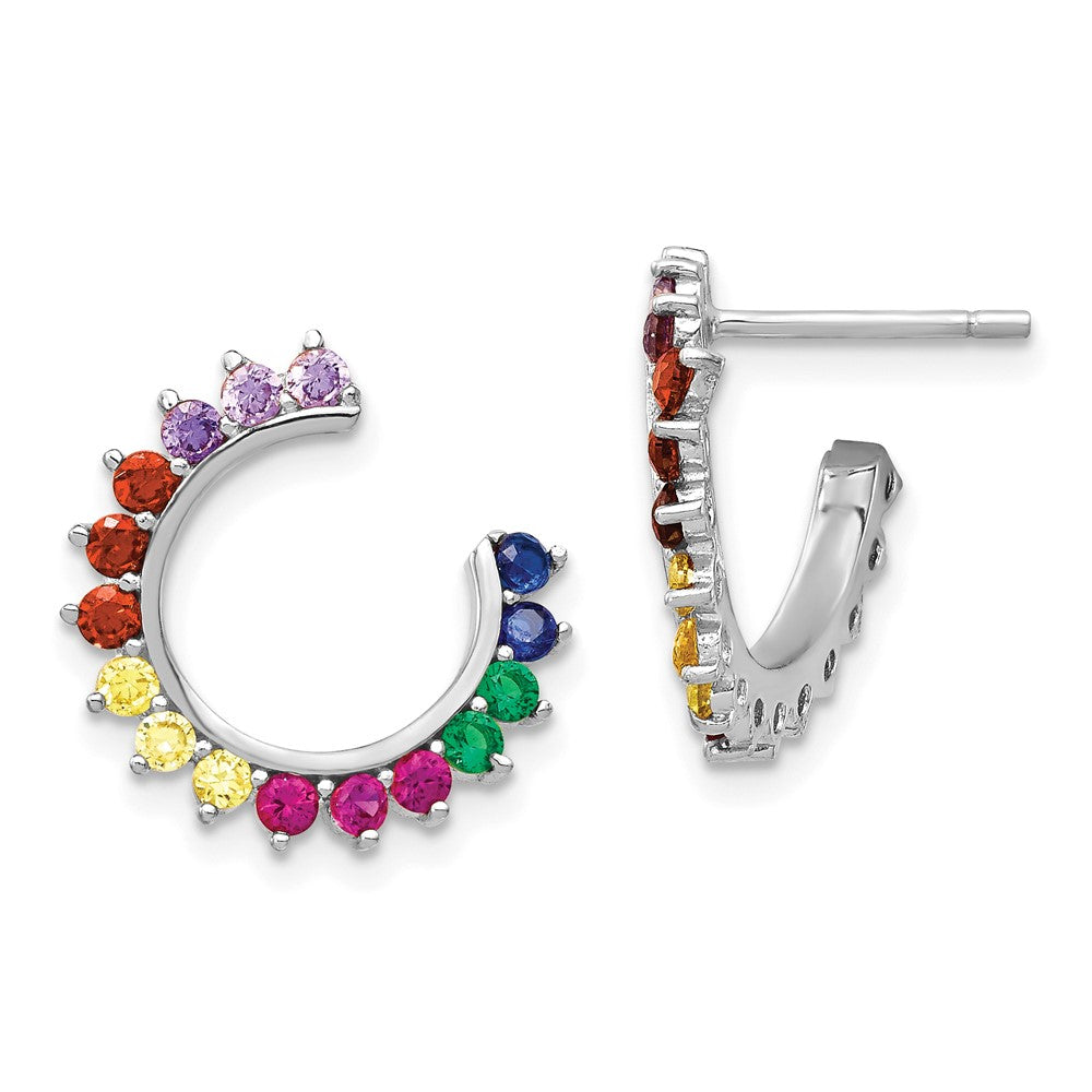 Prizma Sterling Silver Rhodium-plated Colorful CZ Open Hoop Post Earrings, 15.4 x 15.9 mm