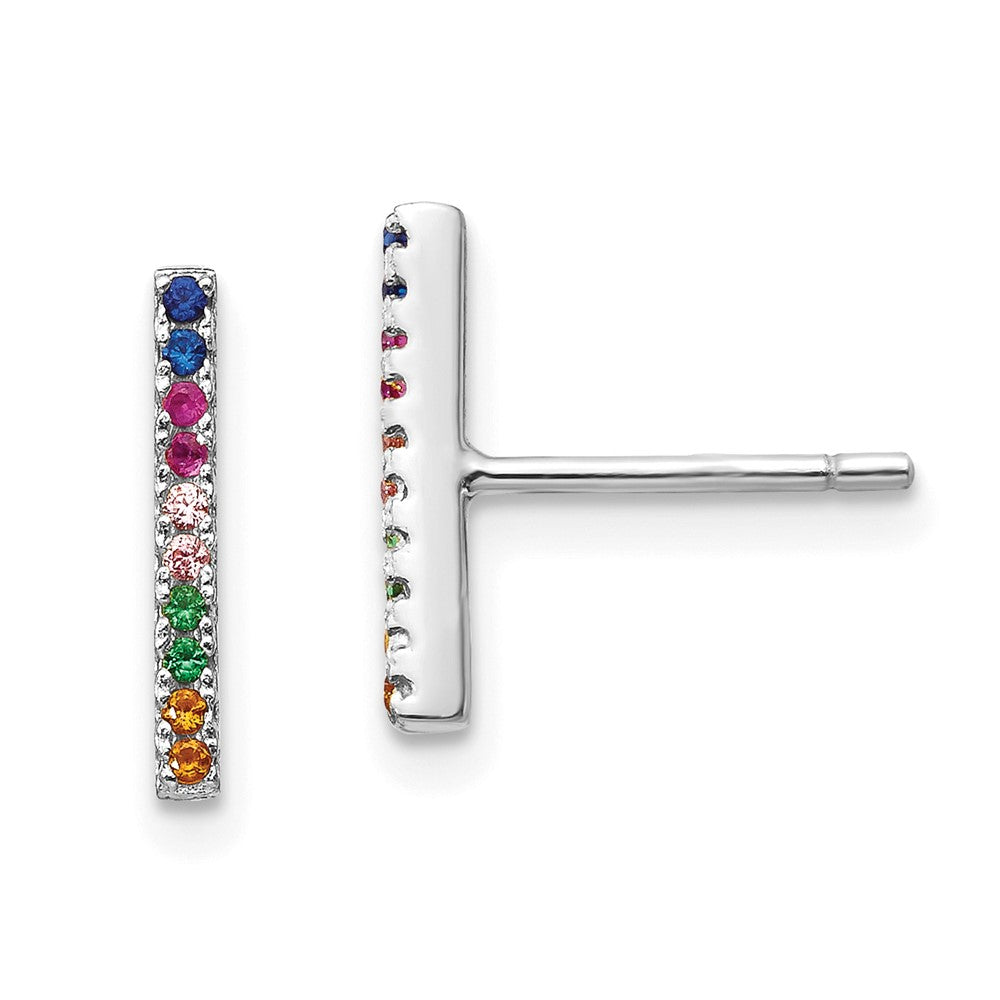 Prizma Sterling Silver Rhodium-plated Colorful CZ Bar Post Earrings, 11.75 x 1.45 mm