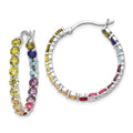 Prizma Sterling Silver Rhodium-plated In and Out 3mm Colorful CZ Hoop Earrings, 25.7 x 25.95 mm
