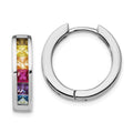 Prizma Sterling Silver Rhodium-plated Channel Set Colorful CZ Small Hinged Hoop Earrings, 18 x 18.66 mm