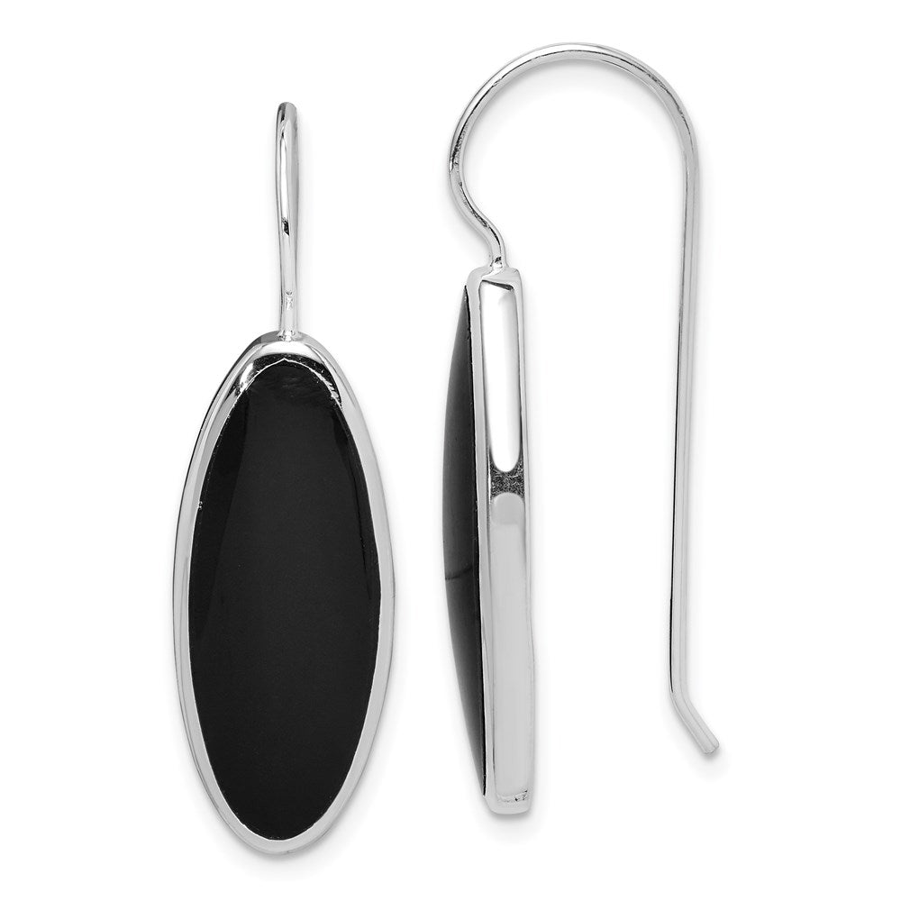 Sterling Silver Rhodium-plated Polished Onyx Oval Dangle Earrings, 35 x 10 mm