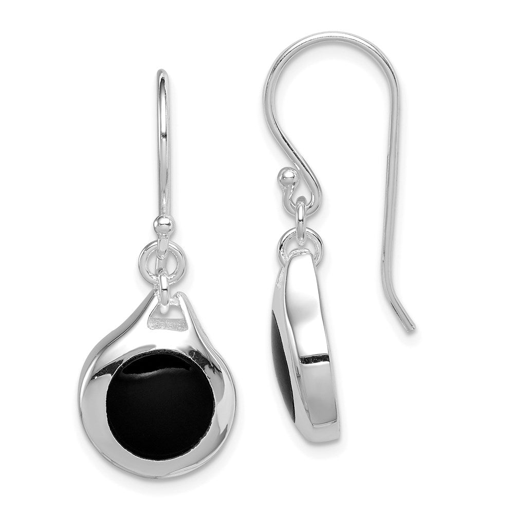 Sterling Silver Rhodium-plated Polished Onyx Teardrop Dangle Earrings, 32 x 12 mm