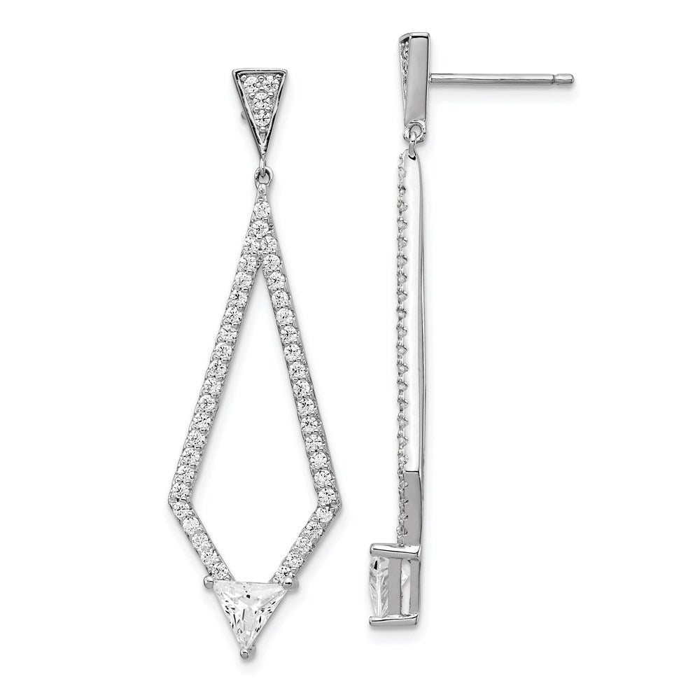 Sterling Shimmer Sterling Silver Rhodium-plated 94 Stone CZ Diamond Shaped Post Dangle Earrings, 43.3 x 12.8 mm