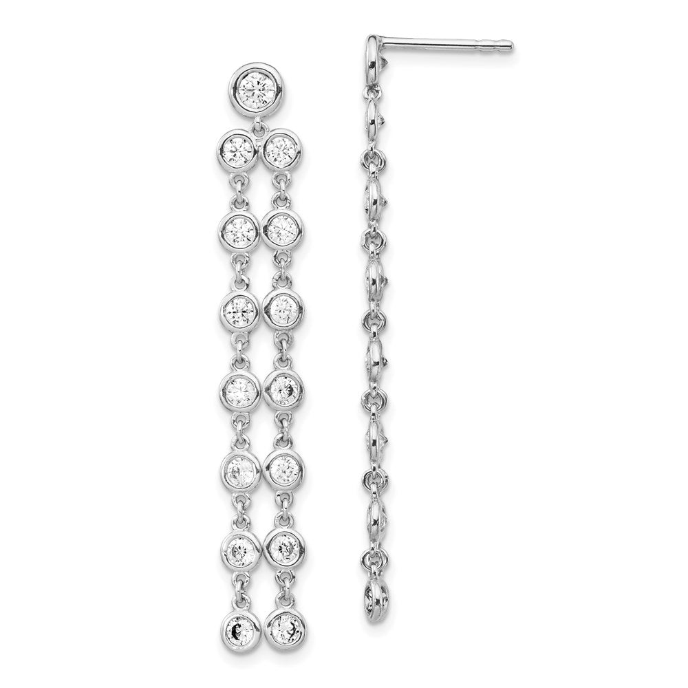 Sterling Shimmer Sterling Silver Rhodium-plated 30 Stone CZ 2 Strand Post Dangle Earrings, 47.5 x 6.9 mm