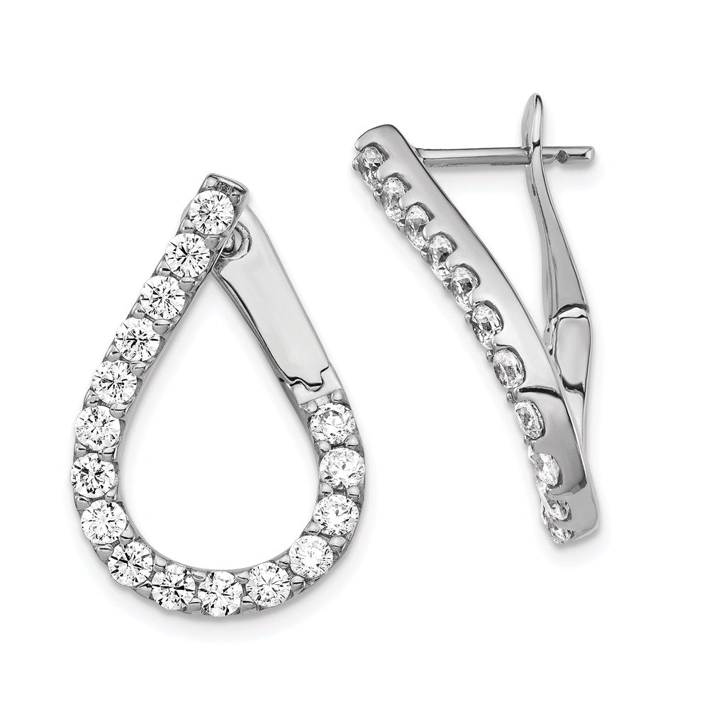 Sterling Shimmer Sterling Silver Rhodium-plated 32 Stone CZ Front and Back Teardrop Hinged Hoop Earrings, 22.5 x 14.5 mm