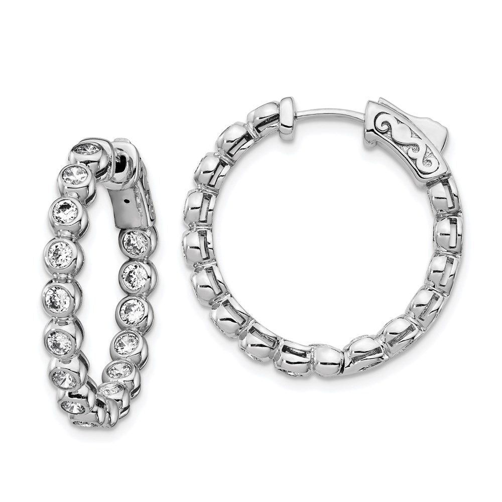 Sterling Shimmer Sterling Silver Rhodium-plated 30 Stone 2.3mm CZ In and Out Round Hinged Hoop Earrings, 24 x 24 mm