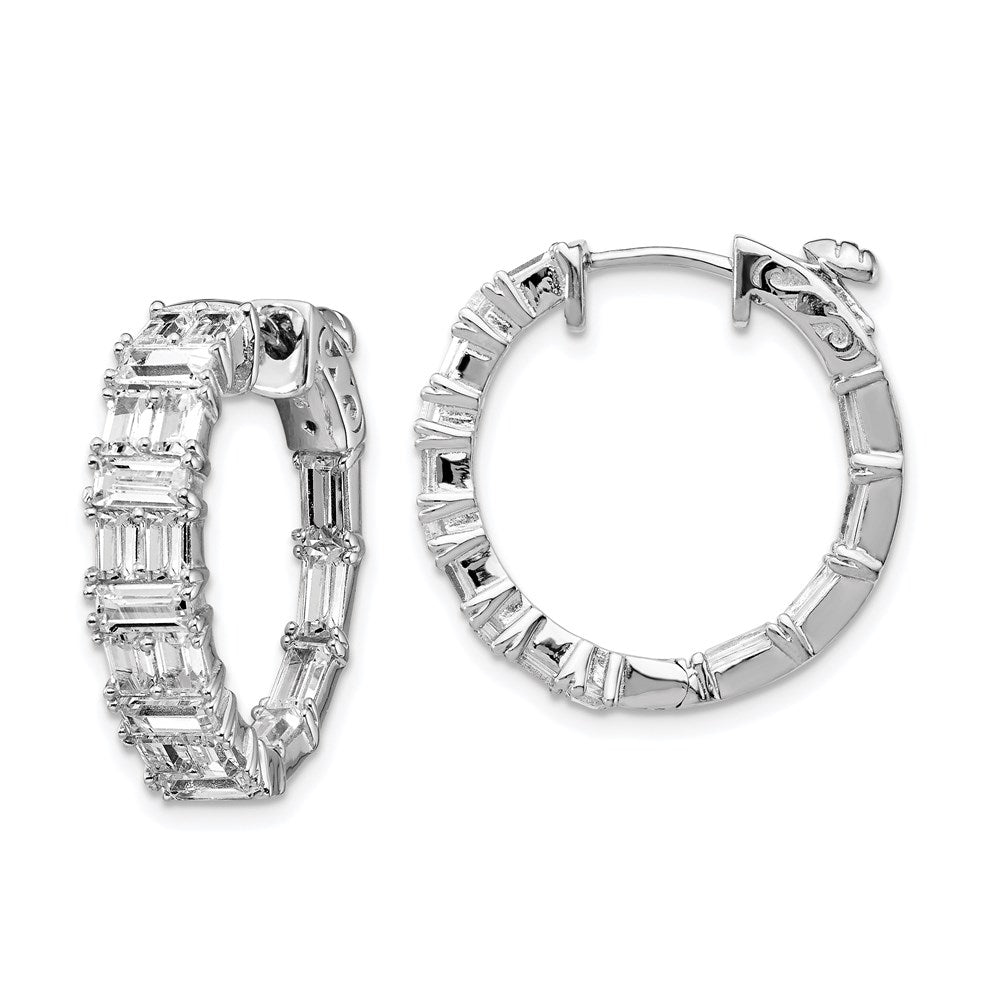 Sterling Shimmer Sterling Silver Rhodium-plated 42 Stone 2x3mm CZ In and Out Round Hinged Hoop Earrings, 21 x 21.5 mm