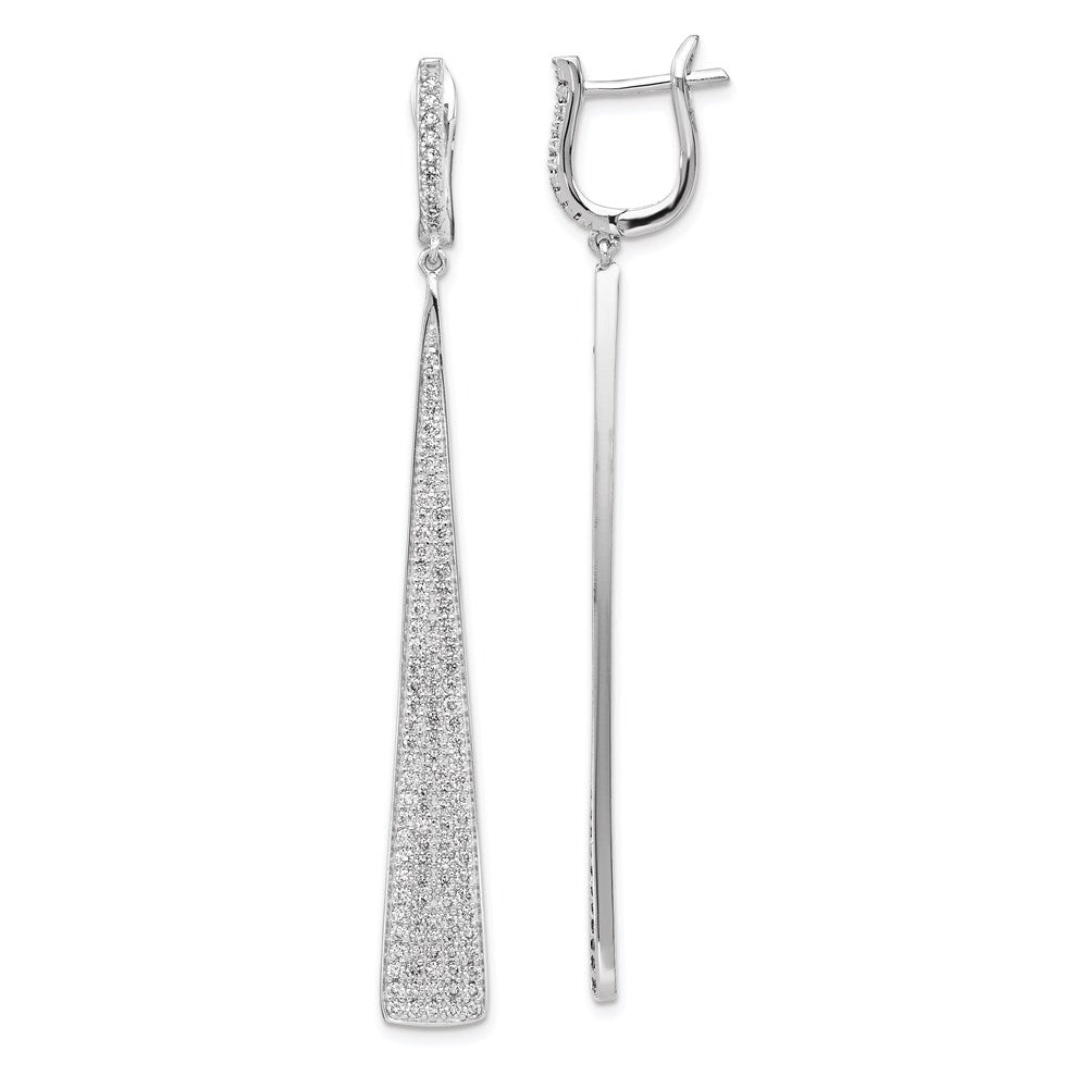 Sterling Shimmer Sterling Silver Rhodium-plated 228 Stone Pav‚ CZ Triangle Dangle Hinged Post Earrings, 67.1 x 7.3 mm