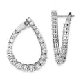 Sterling Shimmer Sterling Silver Rhodium-plated 40 Stone CZ Front and Back Teardrop Hinged Hoop Earrings, 28.5 x 22 mm