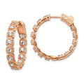 Sterling Shimmer Sterling Silver Rose-tone Rose Flash Gold-plated 28 Stone 2.5mm CZ In and Out Round Hinged Hoop Earrings, 28.5 x 28.5 mm