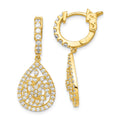 Sterling Shimmer Sterling Silver Gold-tone Flash Gold-plated 126 Stone CZ Teardrop Dangle Hinged Hoop Earrings, 29.3 x 11.82 mm