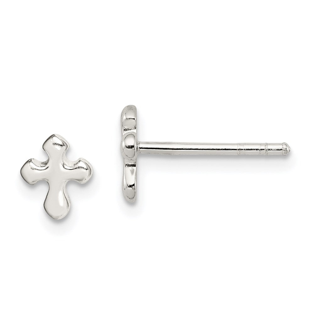 Sterling Silver Polished Cross Earrings, 7 x 6 mm