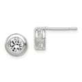 Sterling Silver Polished 7mm Round CZ Bezel Set Stud Earrings, 7 x 7 mm, 1.35 g