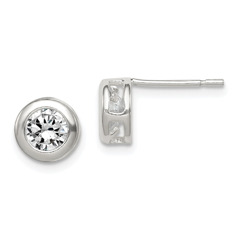 Sterling Silver Polished 7mm Round CZ Bezel Set Stud Earrings, 7 x 7 mm, 1.35 g