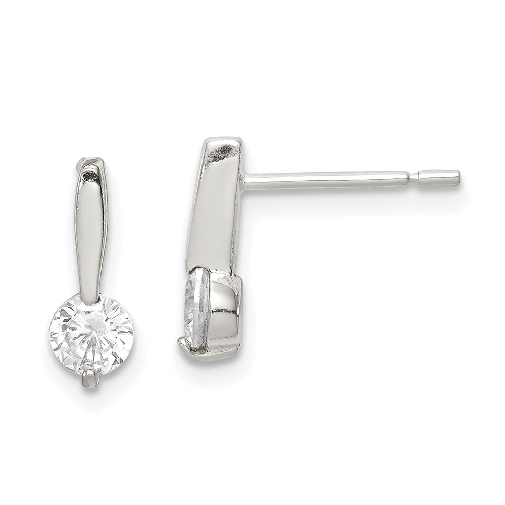 Sterling Silver Polished CZ Drop Post Earrings, 11 x 4 mm