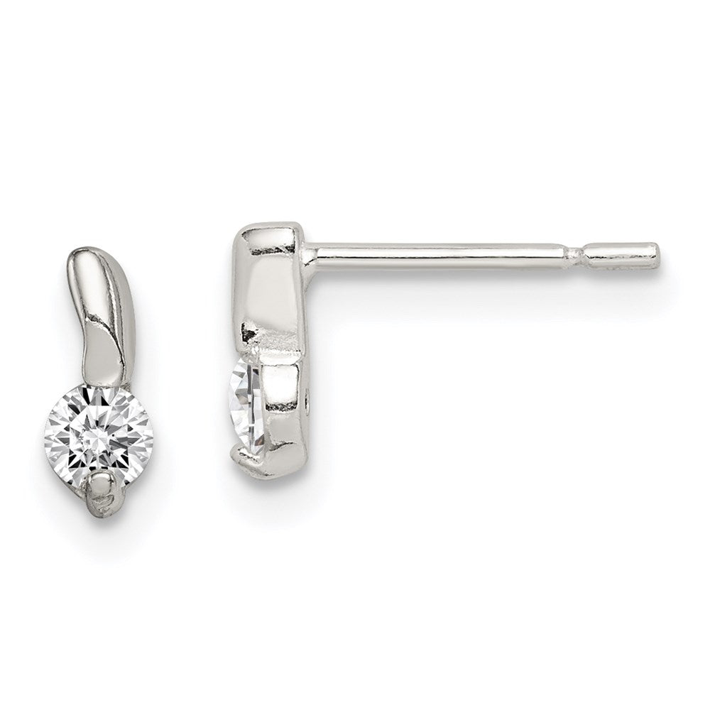 Sterling Silver Polished CZ Post Earrings, 8 x 3 mm