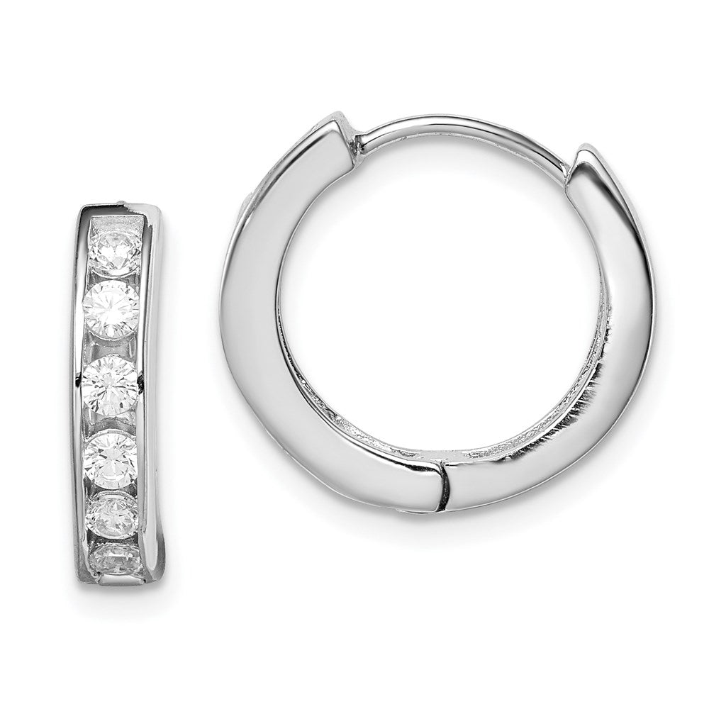 Sterling Silver Rhodium-plated CZ Hinged Hoop Earrings, 15 x 17 mm