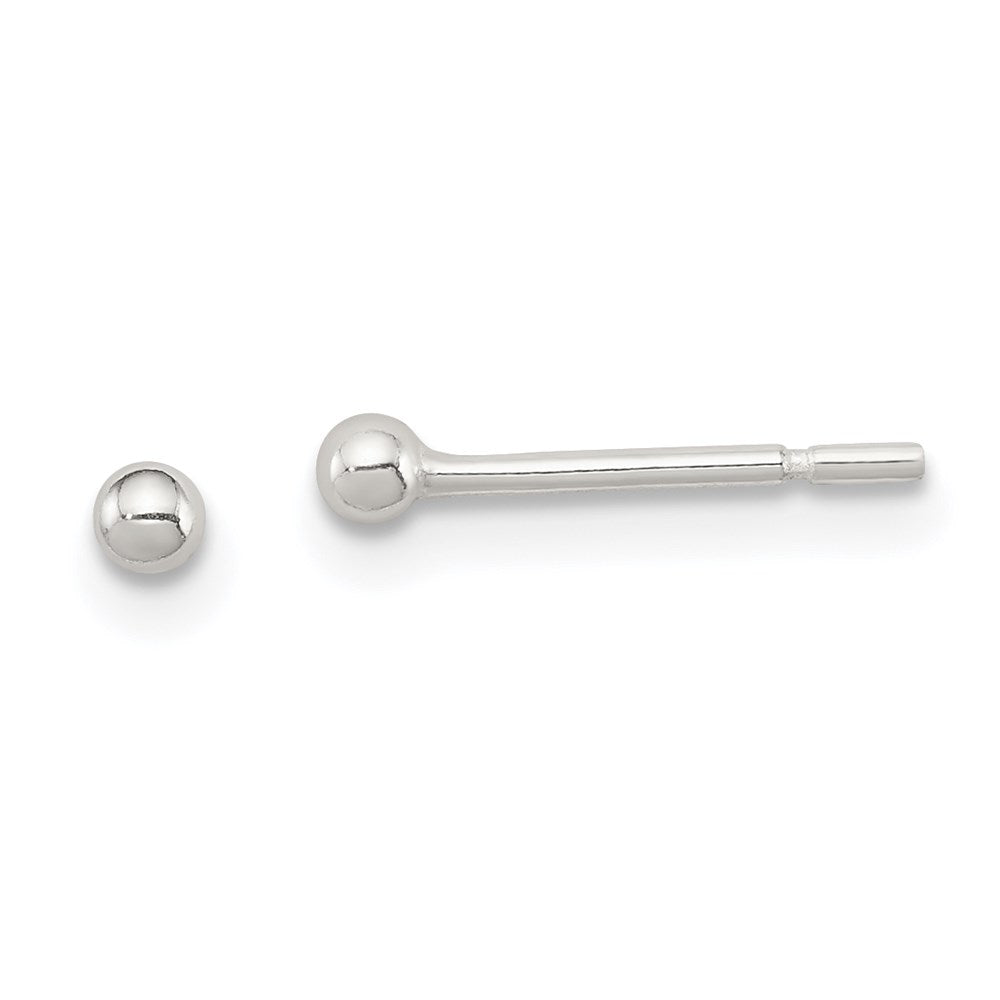 Sterling Silver Polished 2mm Ball Earrings, 2 x 2 mm