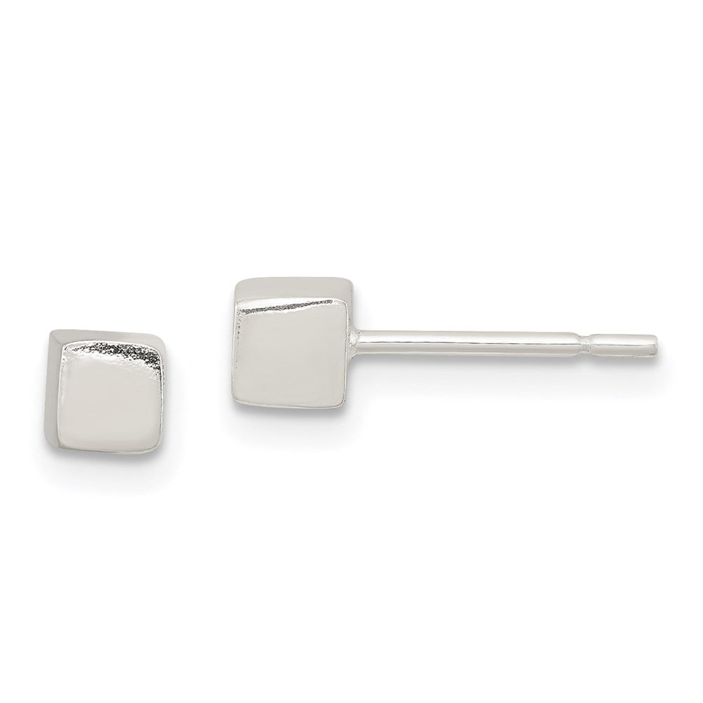 Sterling Silver Polished 4mm Square Cube Earrings, 4 x 4 mm
