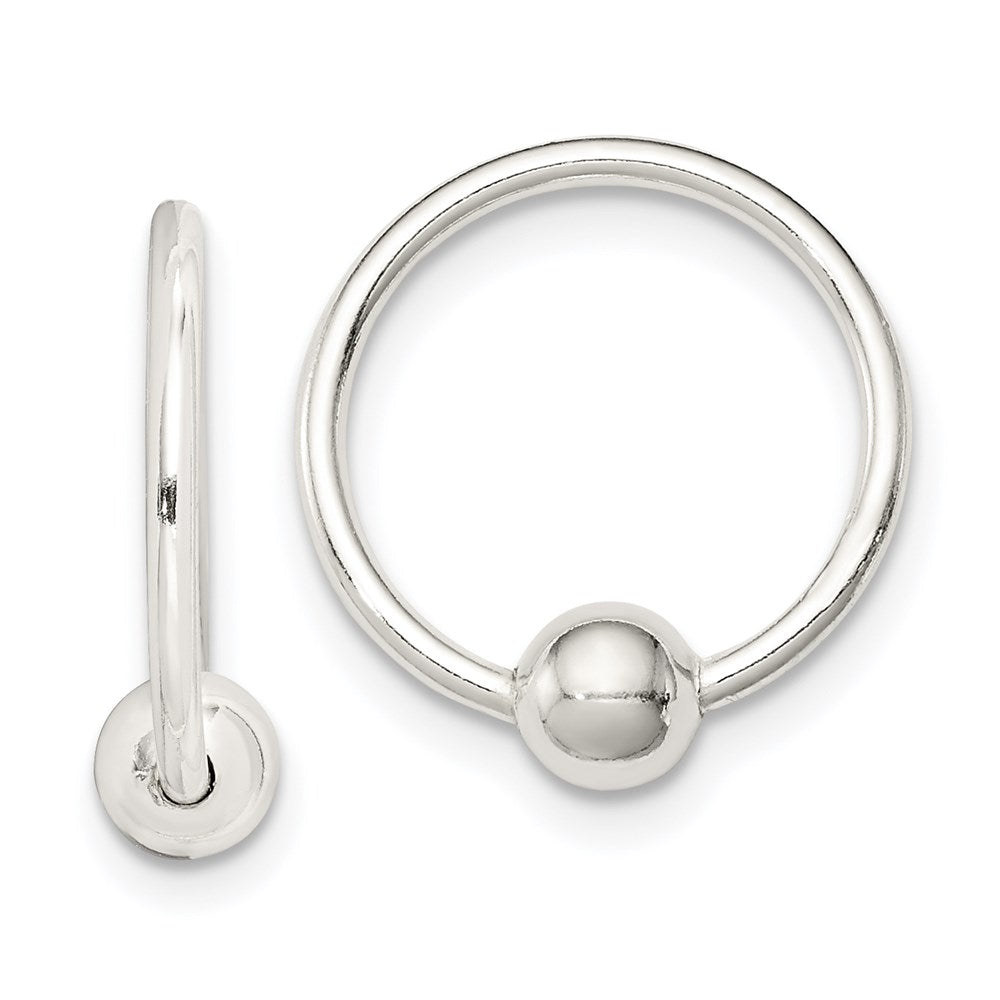 Sterling Silver Bead Endless Hoop Earrings, 15 x 4.75 mm