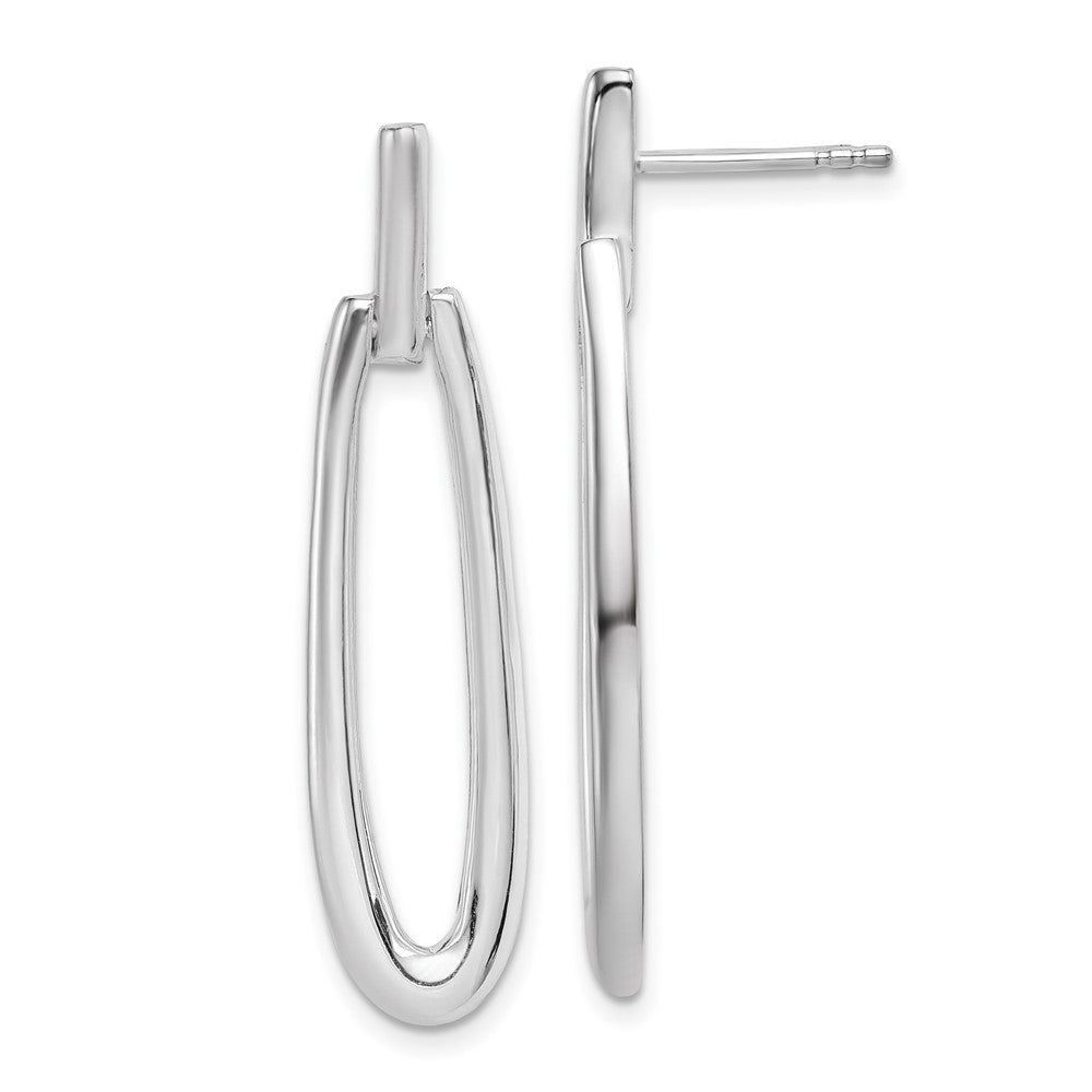 Sterling Silver Rhodium-plated Fancy Elongated Oval Post Dangle Earrings, 39 x 10 mm