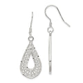 Sterling Silver Polished Textured D/C Filigree Teardrop Dangle Earrings, 42 x 15 mm